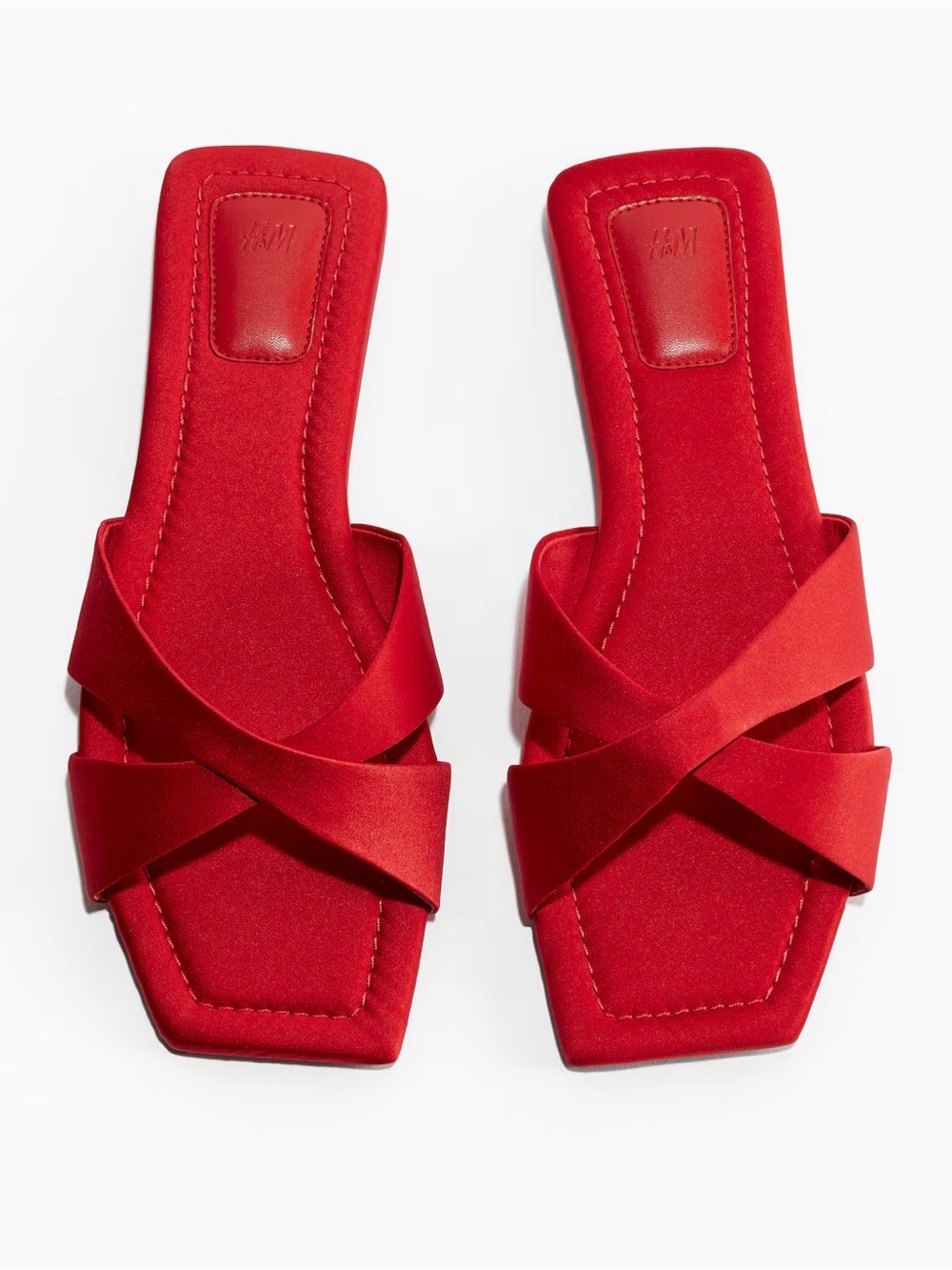 NWT H&M Red Satin Flat Sandals, US women’s size 8.5